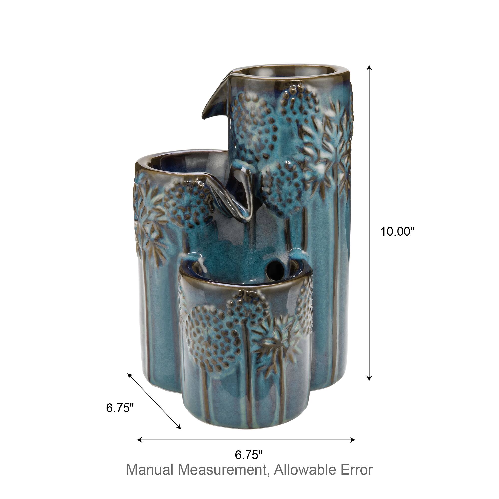 Glitzhome® 10" LED 3-Tier Turquoise Tabletop Fountain with Pump